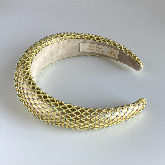 Gold Padded 1.5” Headband with Rhinestone-Adorned Mesh Overlay Handmade - Picture 10 of 10